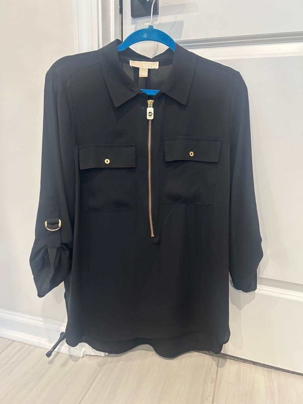 MICHAEL Michael Kors Black Zip Front Tunic size L